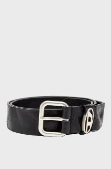 Мужской черный кожаный ремень OVAL D LOGO B-1DR OVAL D LOOP BELT Черный 105 Diesel X10314 PS681