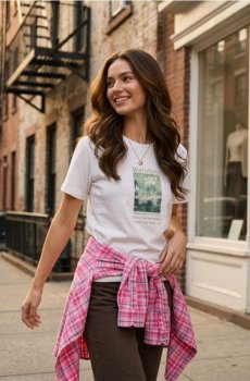 Футболка з квітковим принтом - кремовий