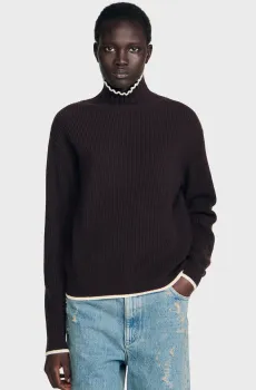 Женский темно-коричневый шерстяной свитер Коричневый 38 Sandro SFPPU02454_Black Brown