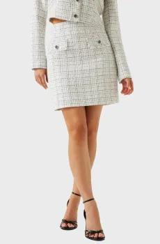 Женская белая твидовая юбка Белый S Guess W5YD15.WHDB2;F0LL