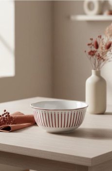 Керамічна миска в смужки - пильно-рожевий