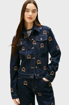 Женская темно-синяя джинсовая куртка с узором CLASSIC Синий XS Tommy Jeans DW0DW22729
