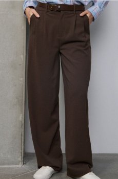 Штани wide leg з поясом - коричневий