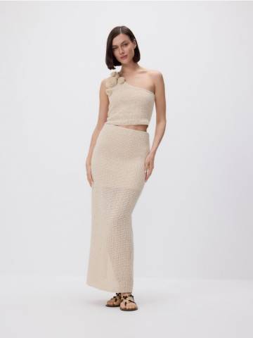 Reserved - Трикотажна спідниця міді - бежевий - YR611-08X
