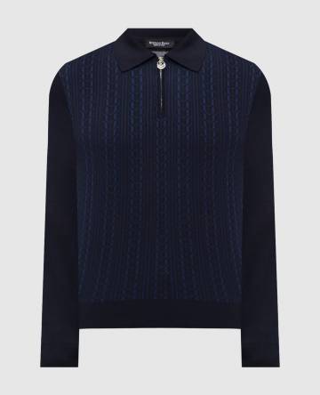 Синий поло с кашемиром и шелком в узор