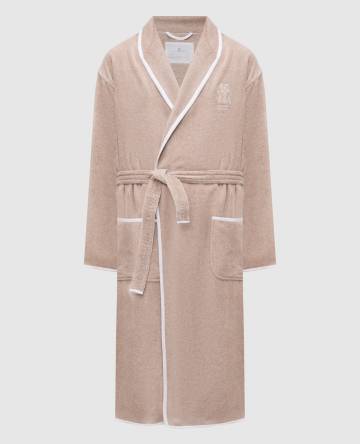 Бежевый махровый халат с вышивкой эмблемы