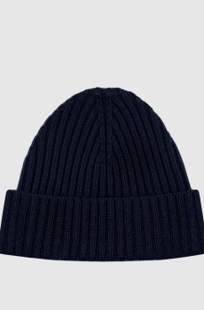 Синяя шапка из кашемира в рубчик