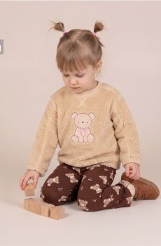Утеплена кофта crewneck з мотивом ведмедика - бежевий