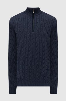 Синий свитер из кашемира с фактурным узором