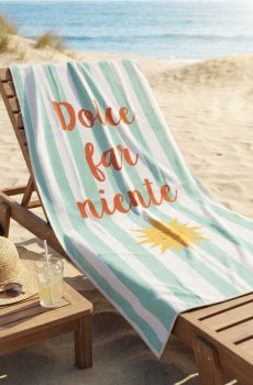 Смугастий рушник з написом Dolce far niente - світло-зелений