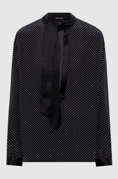 Черная блуза из шелка в горох