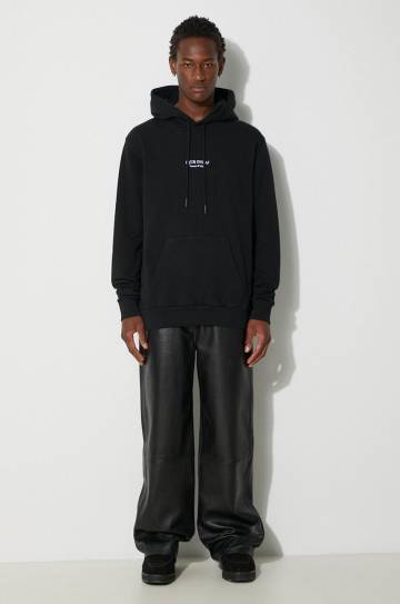 Хлопковая кофта Marcelo Burlon Que Onda Regular Hoodie мужская цвет чёрный с капюшоном с аппликацией CMBB007F24FLE0061001 Хлопковая кофта Marcelo Burlon Que Onda Regular Hoodie мужская цвет чёрный с капюшоном с аппликацией CMBB007F24FLE0061001