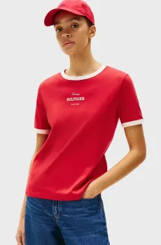 Женская красная футболка REG MONOTYPE STRIPE Красный XS Tommy Hilfiger WW0WW44586