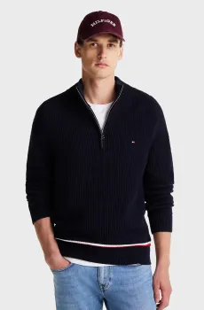 Мужская темно-синяя кофта STRUCTURE GLOBAL STRIPE ZIP MOCK Синий S Tommy Hilfiger MW0MW38086