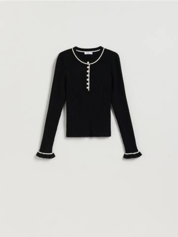 Reserved - Джемпер з трикотажу в рубчик - чорний - 039GS-99X Reserved - Джемпер з трикотажу в рубчик - чорний - 039GS-99X