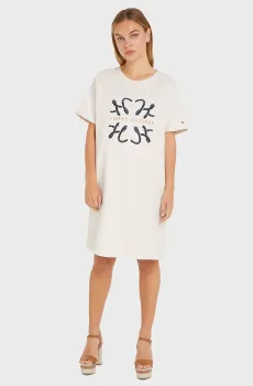 Женское белое платье REG ROPE HILF C-NK KNEE DRS SS Белый S Tommy Hilfiger WW0WW38629