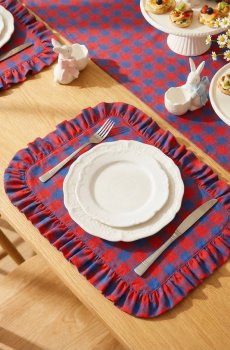 Червоно-синій двосторонній плейсмат з рюшами 37х50 см