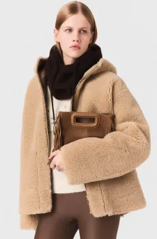 Женская бежевая двусторонняя шуба Бежевый 34 MAJE MFPOU01423_Camel