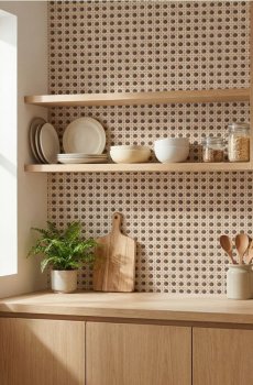 Самоклеюча шпалера з мотивом ротангового плетіння - бежевий