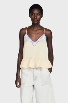 Женский желтый топ Желтый XS Sandro SFPTO00878_Light yellow