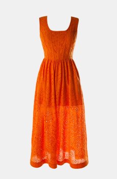Помаранчевий сарафан міді із прошви