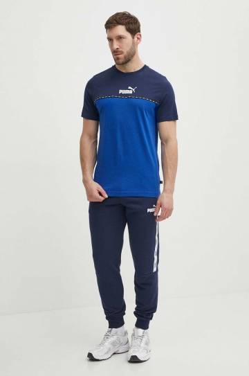 Хлопковая футболка Puma мужской цвет синий узорный Хлопковая футболка Puma мужской цвет синий узорный