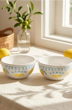 Керамічні миски з мотивом лимонів 2 pack - блакитний