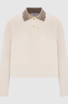 Бежевый свитер из шерсти, кашемира и шелка с пайетками
