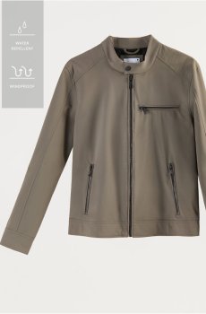 Reserved - Байкерська куртка з коміром-стійкою - коричневувато-зелений - 540HK-78X