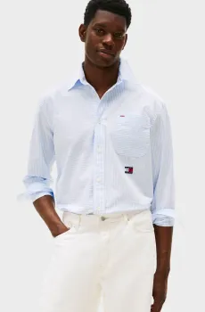 Мужская голубая рубашка в полоску Tommy Hilfiger x F1 MOVIE Голубой L Tommy Hilfiger MW0MW41382