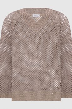 Коричневый ажурный пуловер с льном