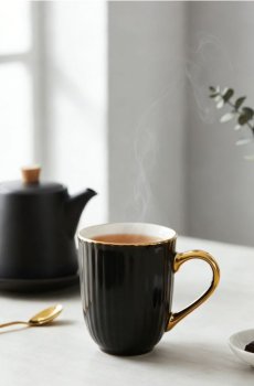Керамічна чашка із золотою облямівкою та ручкою - чорний