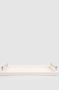 Бежевый большой лакированный поднос с кожей