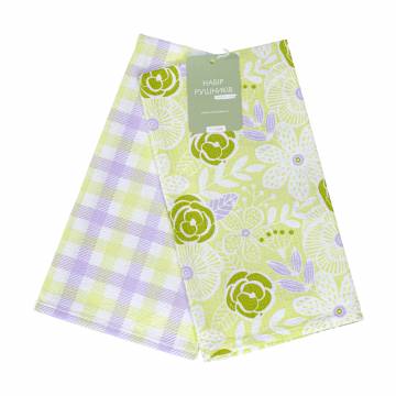 Набор кухонных полотенец вафельных Home Line Клетка + Цветы декоративные, салатово-сиреневый, 45*60 см, 2 шт (169664)