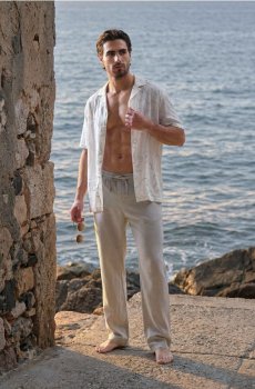 Прямі штани з льоновою сумішшю - сірий