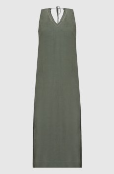 Зеленое платье из льна с цепочкой мониль