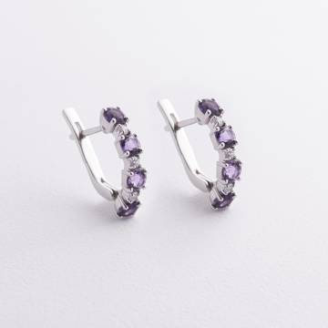 Серебряные серьги с аметистом и фианитами 2518/1p-AMET Серебряные серьги с аметистом и фианитами 2518/1p-AMET