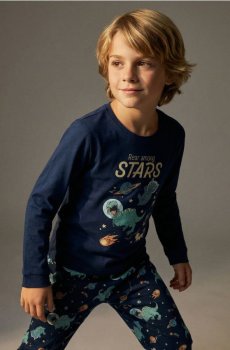 Двокомплектна бавовняна піжама - темно-синій