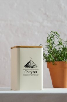 Металевий контейнер для органічних відходів з бамбуковою кришкою - кремовий