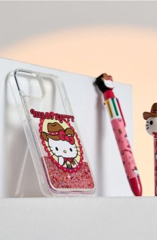 Чохол для iPhone 15 з блискітками та ковбойським мотивом Hello Kitty - червоний