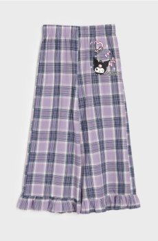Бавовняні штани wide leg з декоративними оборками Kuromi - червонувато-ліловий