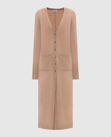 Бежевый удлиненный кардиган из кашемира