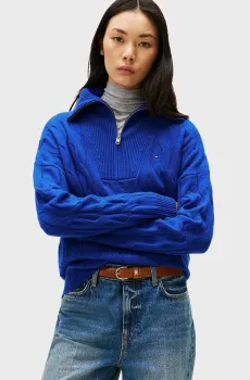 Женская синяя шерстяная кофта CABLE Синий M Tommy Hilfiger WW0WW46425