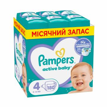 Подгузники Pampers Active Baby размер 4 (9-14 кг), 180 шт Подгузники Pampers Active Baby размер 4 (9-14 кг), 180 шт