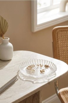 Декоративний скляний піднос у формі мушлі - clear