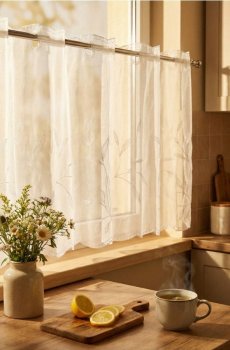 Набір фіранок з рослинним мотивом - білий