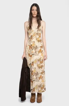 Женское бежевое шелковое платье с узором Ramelil Бежевый S ZADIG&VOLTAIRE WWDR02590_ECRU