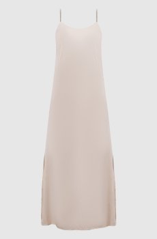 Бежевое платье миди с цепочкой мониль