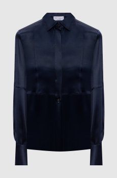 Синяя блуза из шелка с цепочкой мониль