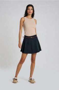Плісирована міні спідниця з поясом і домішкою віскози - темно-синій